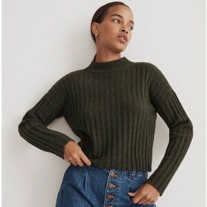 Madewell Cropped Ribbed Mock-Neck Sweater - Olive Green